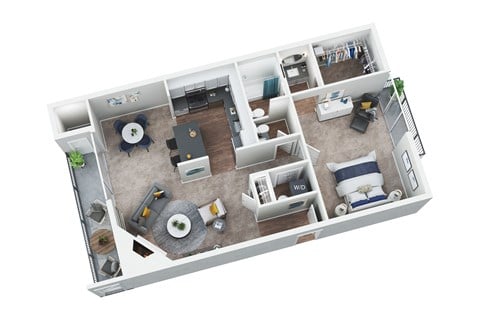 Floor plan for 1 bed, 1.5 baths, 804 sqft